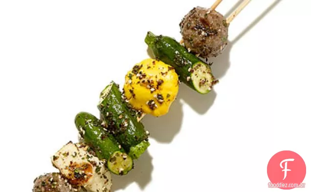 Almôndega grelhada, Halloumi e espetos de abóbora para bebês