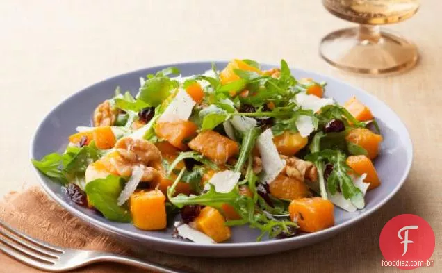 Salada de abóbora assada com vinagrete de cidra quente
