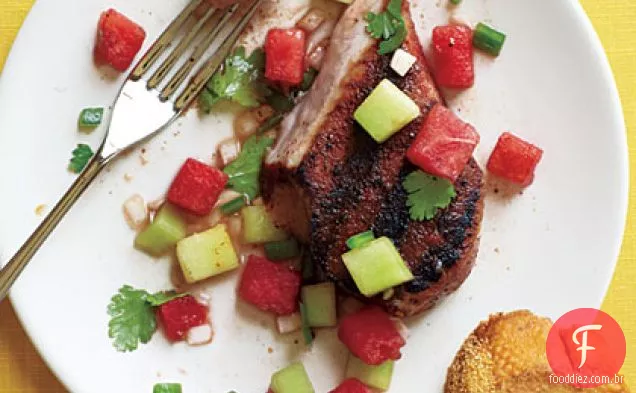 Costeletas de porco grelhadas com Salsa de dois melão