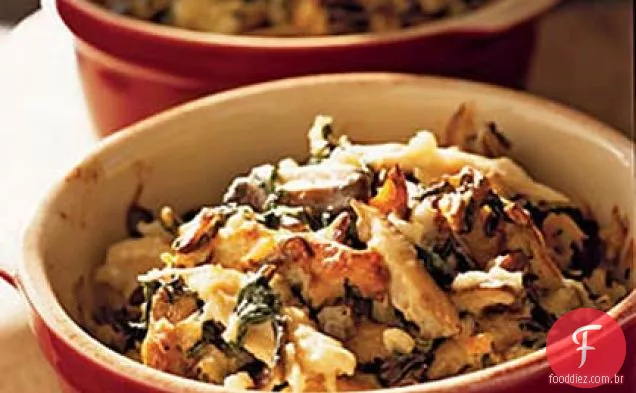 Caçarola de frango e arroz com espinafre e Shiitakes
