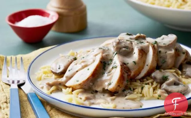Frango com cogumelo selvagem e molho de creme balsâmico