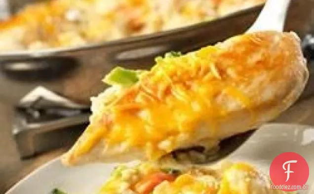 Frigideira queijo frango e arroz