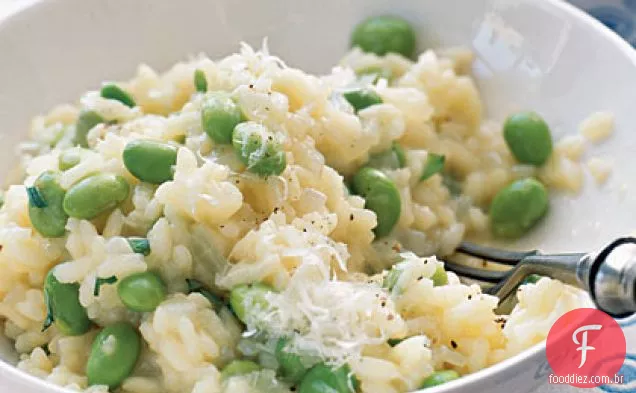 Risoto com Edamame, raspas de limão e estragão