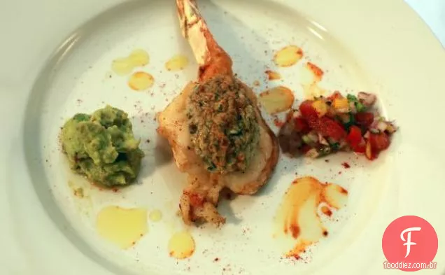 Camarão recheado assado com Salsa e Guacamole