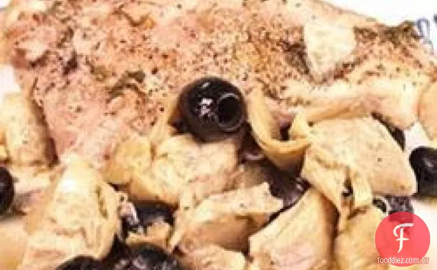 Alcachofra e frango assado com Azeitona Preta