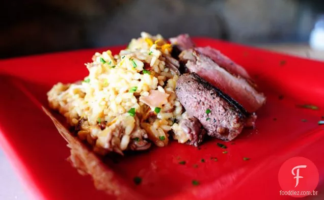 Risoto de pato de David com presunto e Salsicha