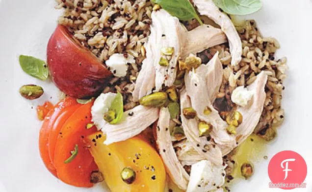 Salada de frango com laranja-vinagrete de pistache