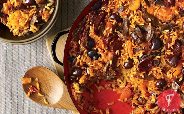 Arroz com pato e damascos