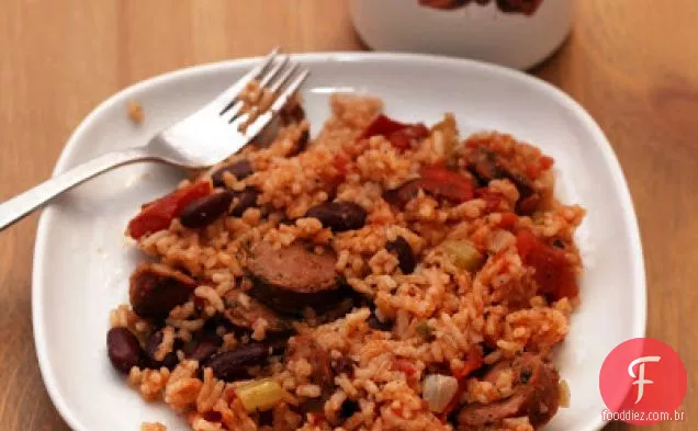 Arroz Vermelho Com Salsicha Habanero E Feijão Vermelho