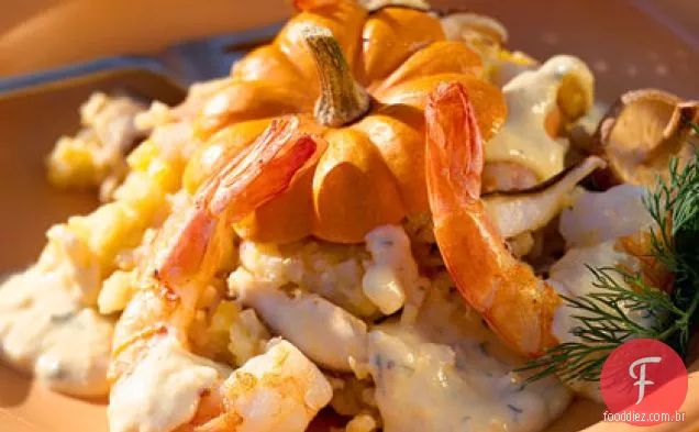 Risoto de abóbora com camarão