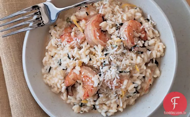 Risoto de camarão e queijo de cabra