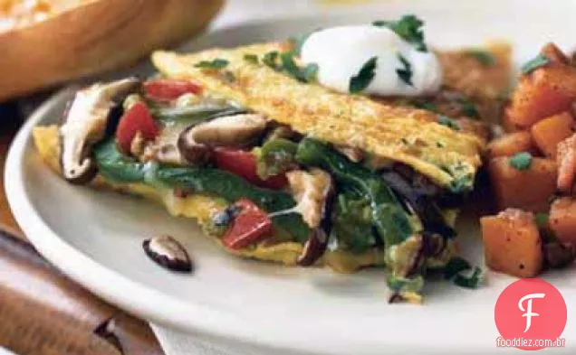 Omelete de cogumelos e pimentão com Fontina