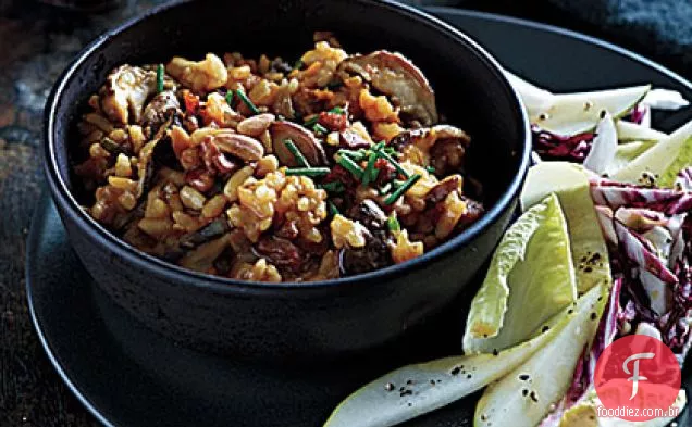 Risoto de abóbora-Shiitake com Pancetta e pinhões