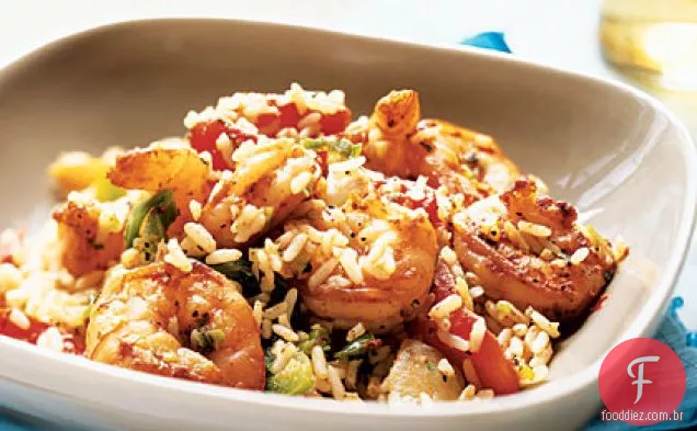 Camarão Cajun e arroz