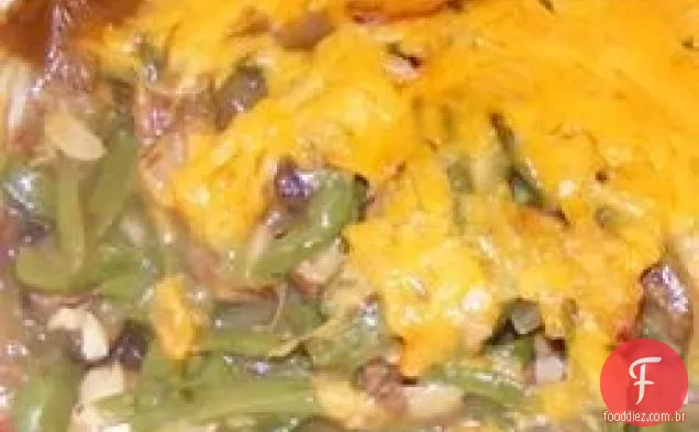 Caçarola de cogumelos de feijão verde e Portobello