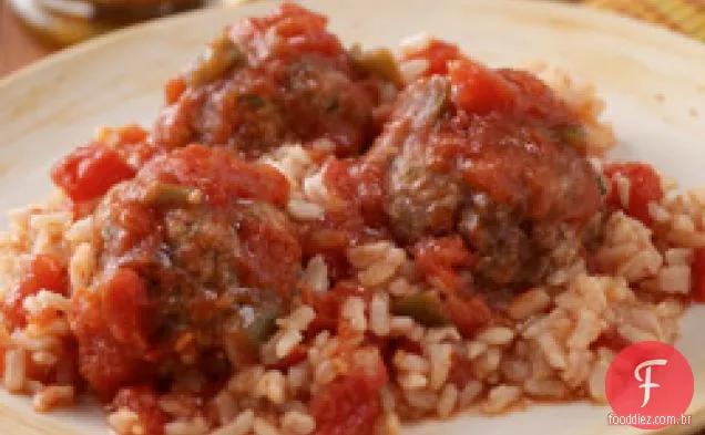 Almôndegas Tex-mex e arroz