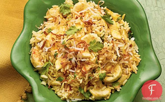 Coco-curry Bananas e arroz