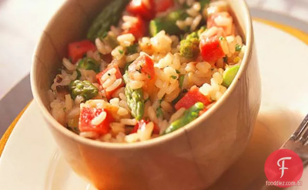Risoto de presunto e aspargos