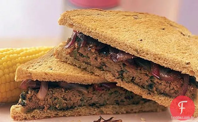 Hambúrgueres de Pão de carne com cebola caramelizada