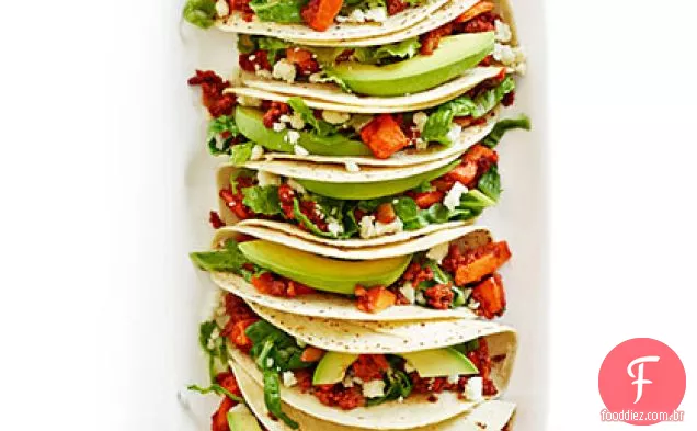 Tacos de batata-doce e chouriço