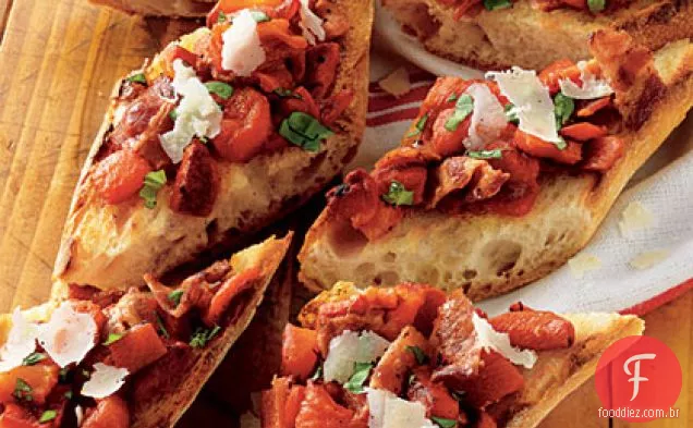 Pimenta assada e Bacon Bruschetta