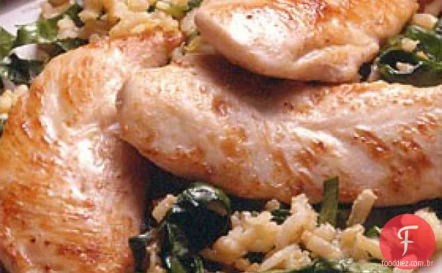 Frango e espinafre-arroz com limão