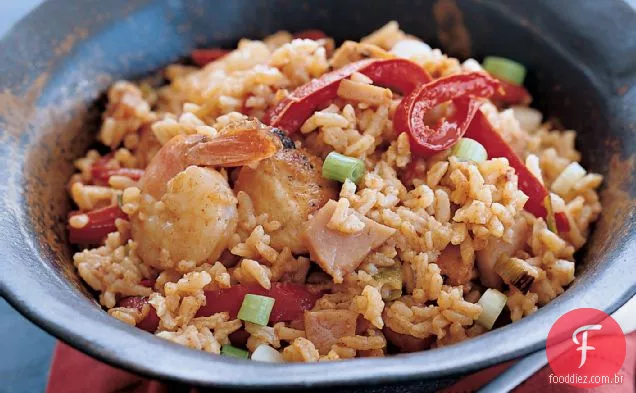 Frango crioulo e presunto arroz frito