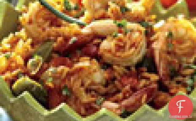 Arroz picante com camarão e pimentão