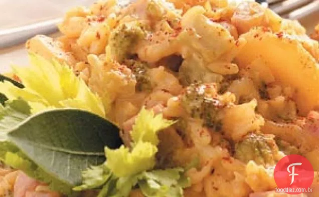 Presunto e brócolis cozidos lentamente