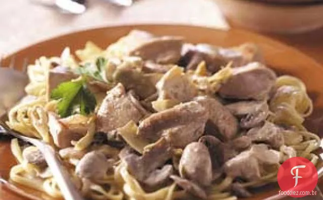 Frango com alcachofra com Linguine