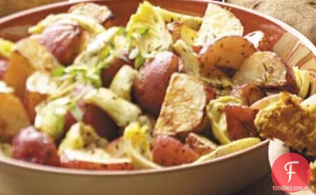 Batatas assadas e alcachofras