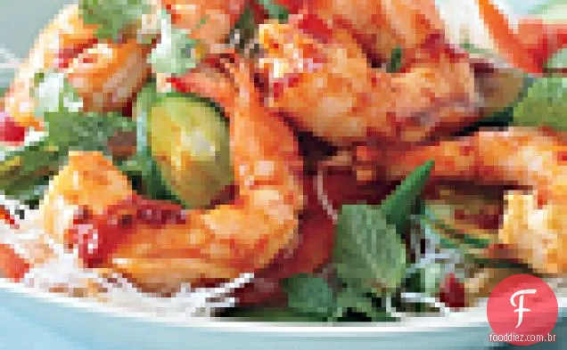 Salada asiática de Macarrão Com Camarão