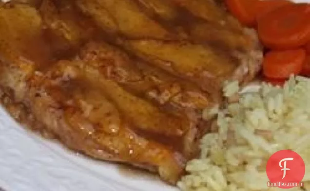 Frango assado com pêssegos