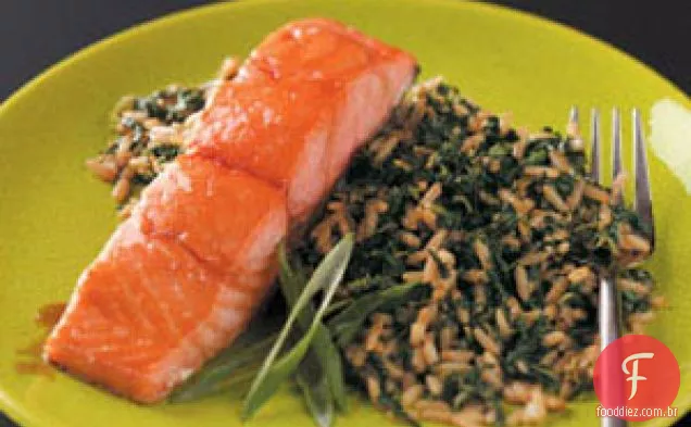 Salmão Teriyaki com arroz de gergelim e gengibre