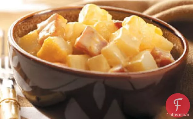 Batatas e fiambre gratinados