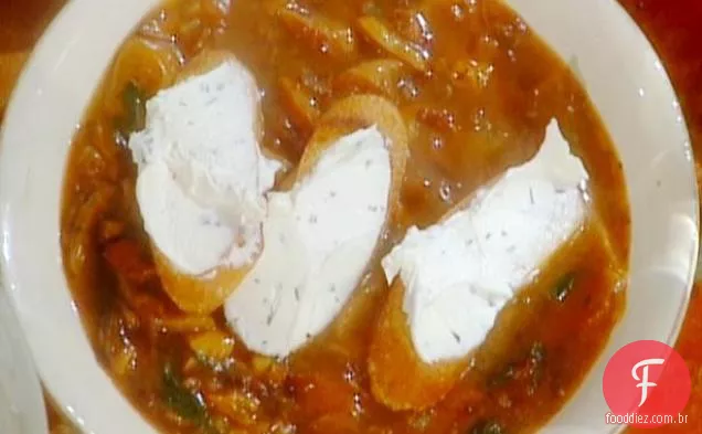 Zuppa di Porcini com Mascarpone Crostini: sopa Porcini