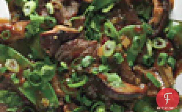 Carne, Shiitake e ervilha de neve refogados