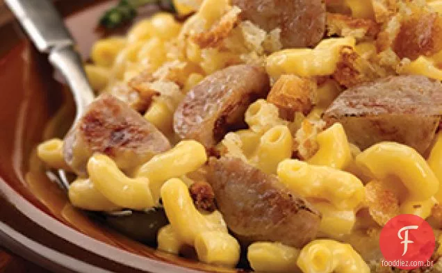 Salsicha de frango doce de maçã com macarrão caseiro e queijo