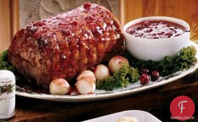 Assado Festivo De Porco Glaceado Com Cranberry