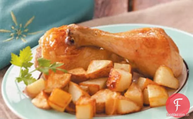Frango Assado com alho e batatas