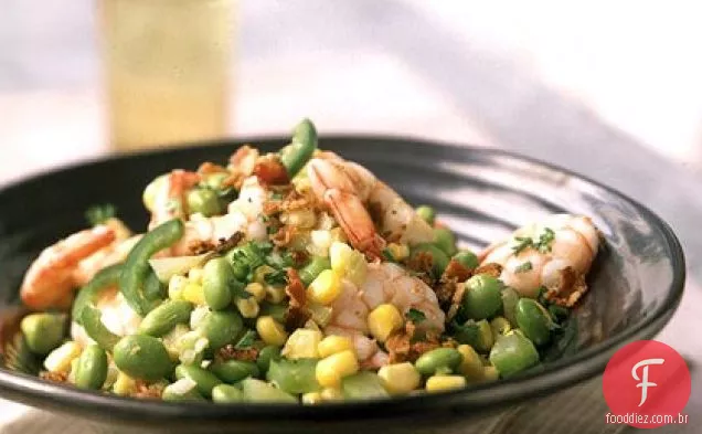 Edamame Succotash com camarão