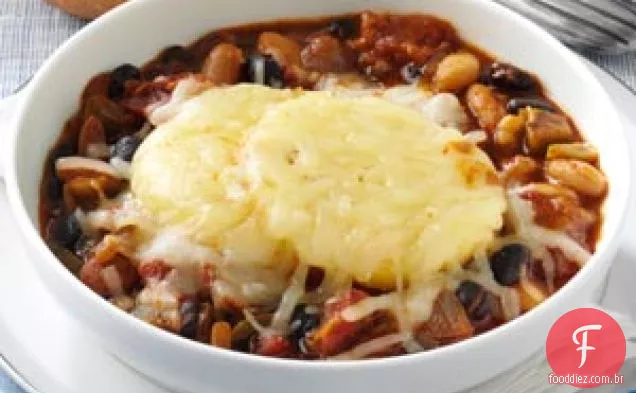 Pimentão de três feijões com crosta de Polenta