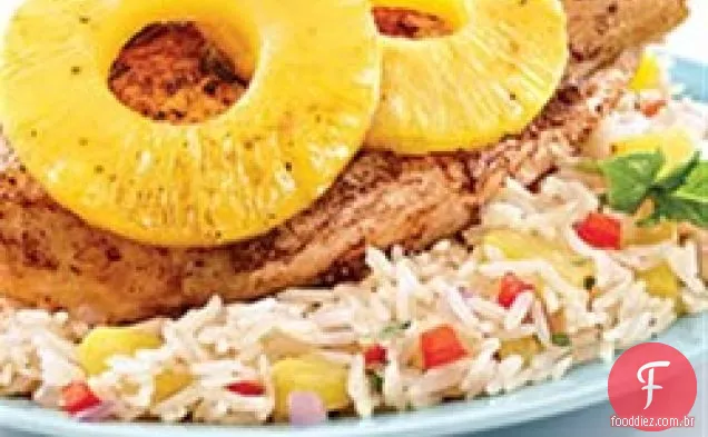 Frango e arroz com especiarias de ananás