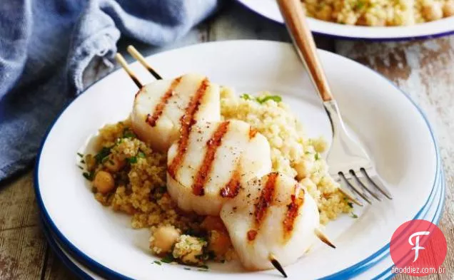 Vieiras grelhadas com Quinoa com aroma de laranja