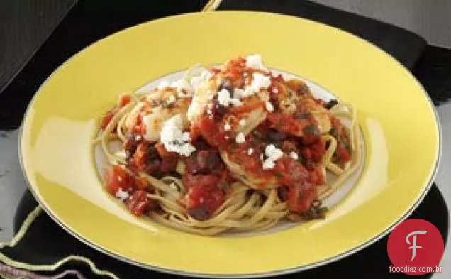 Camarão Feta com Linguine