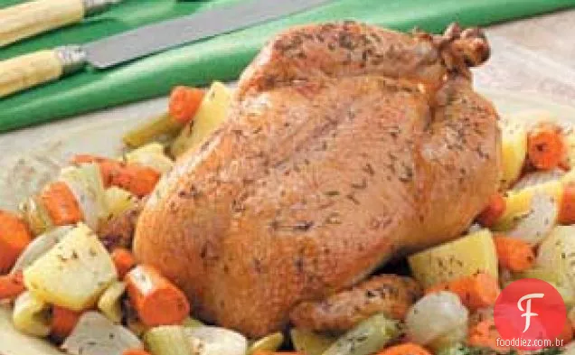 Frango assado com legumes