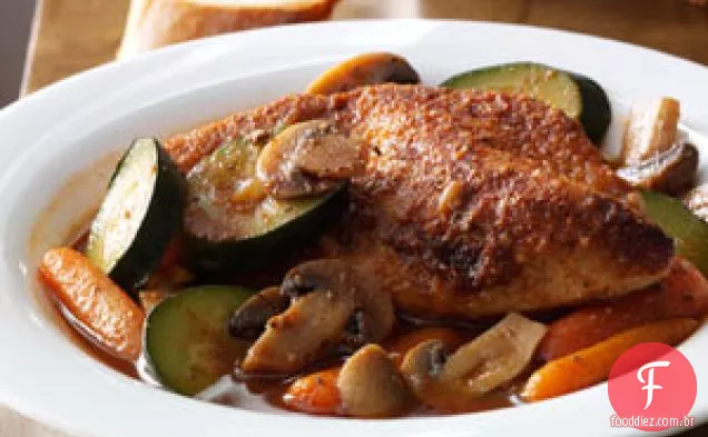 Frango assado salgado com legumes