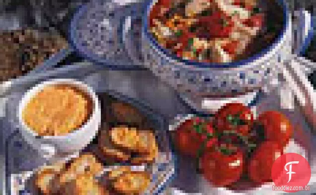 Sopa de peixe com tomate e pimenta vermelha-molho de alho