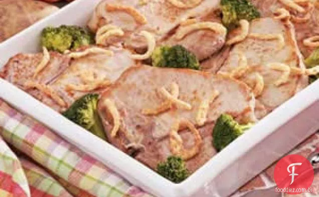 Costeletas e batatas fritas assadas