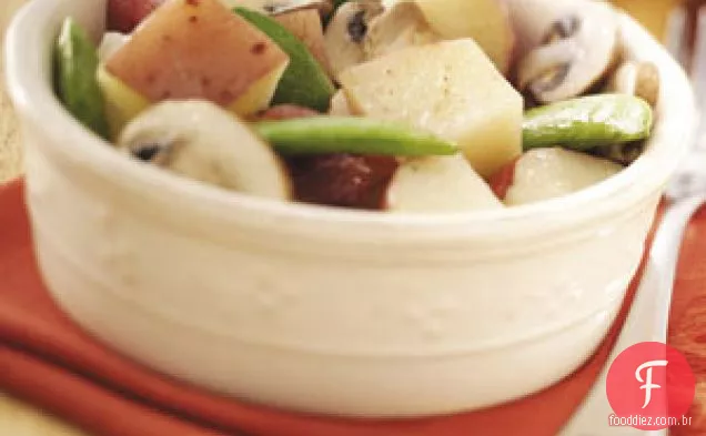 Batatas com cogumelos e ervilhas